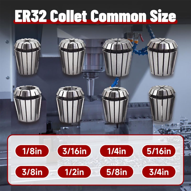 findmall 8Pcs ER32 Collet Common Size 1/8", 3/16", 1/4", 5/16", 3/8", 1/2", 5/8", 3/4" Fit for CNC Engraving Machine - Image 5